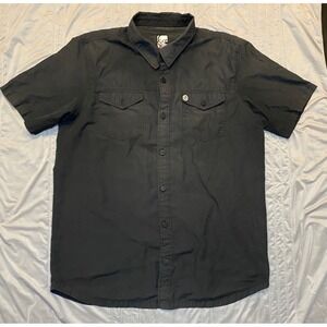 Metal Mulisha Mens Short Sleeve Button Down Shirt Black Workwear Logo Sz L